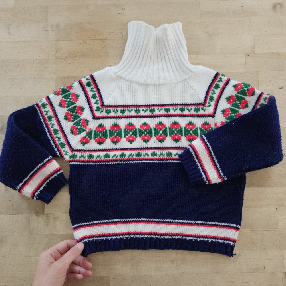 Vintage Kids Fair Isle Turtleneck Knit Jumper Sweater 3/4